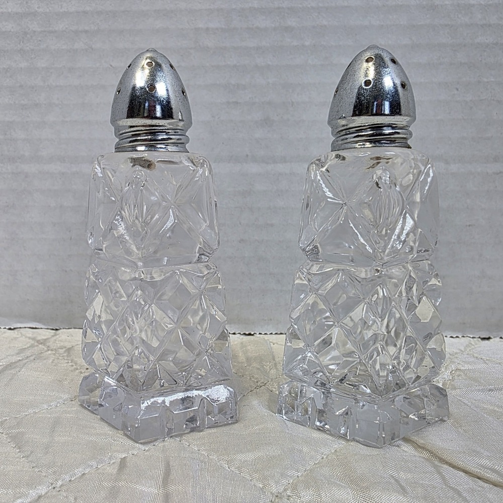 Pair Of Western Germany Brilliant Cut Clear Crystal Salt & Pepper Shakers Kitsch